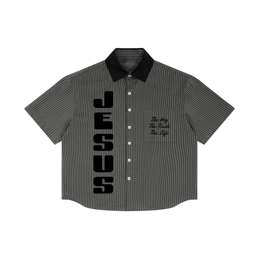 Jesus Striped  Collar Shirt