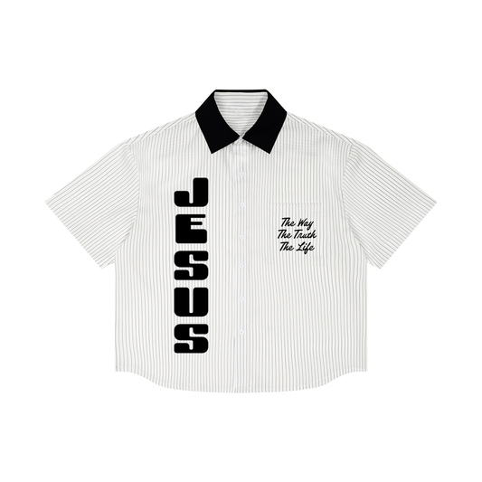 Jesus Striped  Collar Shirt