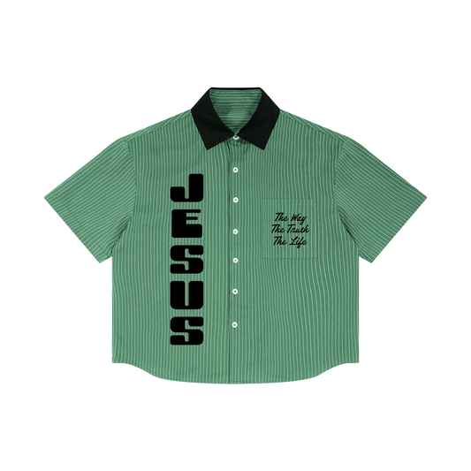 Jesus Striped Collar Shirt